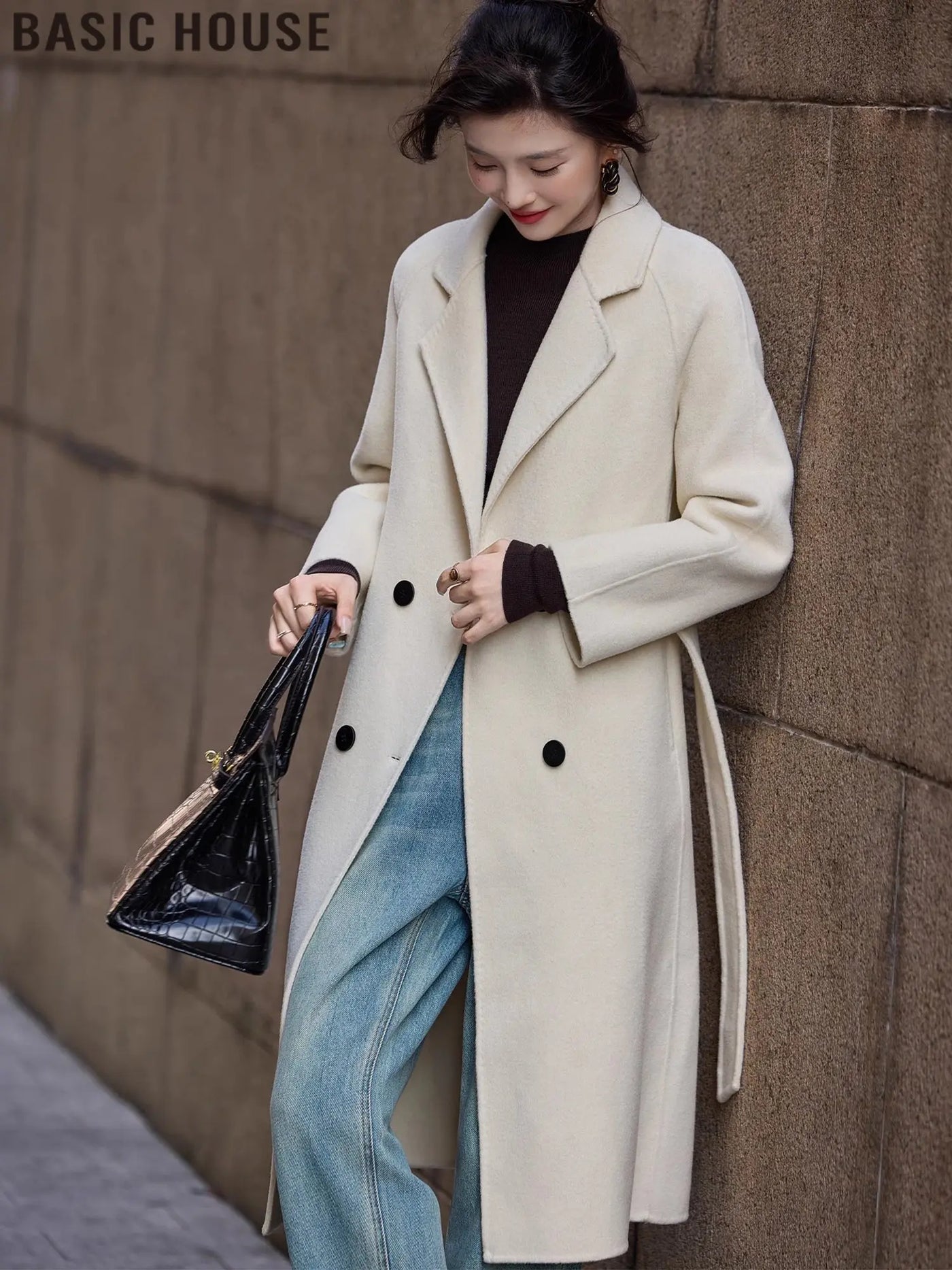 Basic House/Baijiahao Half-Day Leisure Long Profile Light Luxury Wool coat Women 2024 Winter New  Pre2brand