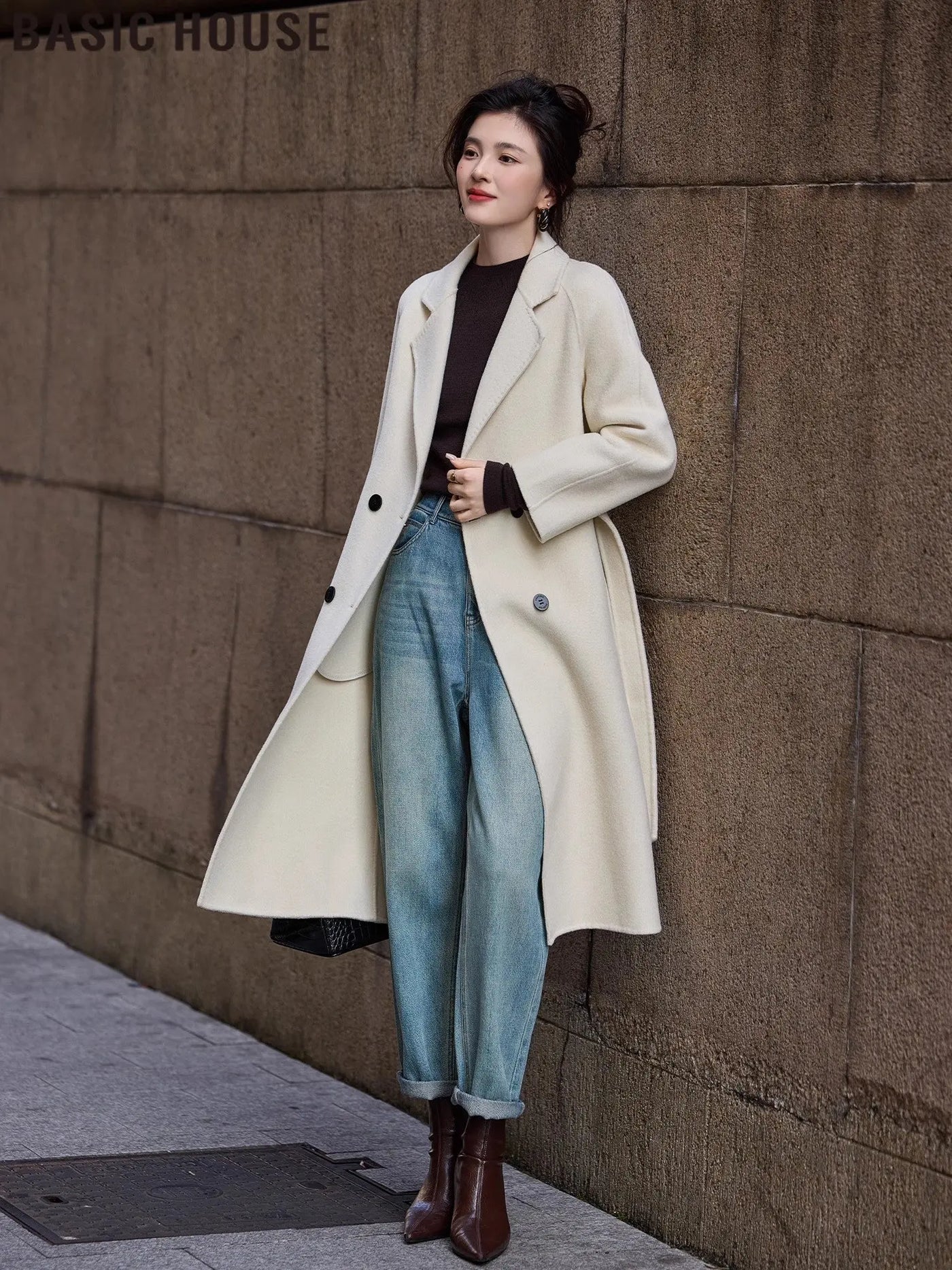 Basic House/Baijiahao Half-Day Leisure Long Profile Light Luxury Wool coat Women 2024 Winter New  Pre2brand