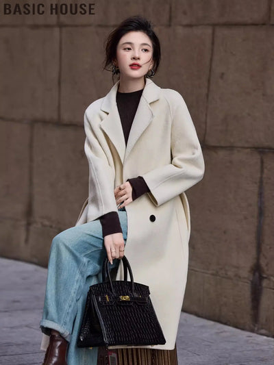 Basic House/Baijiahao Half-Day Leisure Long Profile Light Luxury Wool coat Women 2024 Winter New  Pre2brand XL-Glacier-White